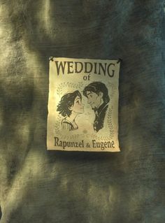 a label on the back of a jacket that says, wedding of rapunzel and fugene