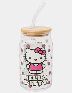 a hello kitty jar with a straw in it