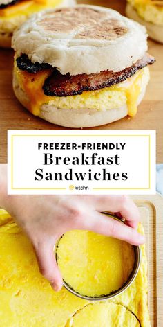 breakfast sandwiches with eggs and cheese on them are ready to be served in the oven