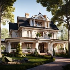 an artist's rendering of a large victorian style house with porches and balconies