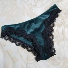 Nwot Velvet And Lace Panty Size Small Low-Waisted Fit Beautiful Dark Forest Green Velour With Black Lace Trim Never Worn Or Tried On New Without Tags Condition *Price Firm Unless Bundled* This Is Part Of The 3 Items For $15 Special In My Shop!! Any Items Labled 3/$15 In The Title Are Part Of The Special. Bundle This With Two Other Items To Recieve The Discount! Check Out My Shop For A Wide Variety Of Treasures !! Green Stretch Bottoms With Lace Trim, Casual Lace Trim Brief Bottoms, Casual Lace-trim Brief Bottoms, Black Lace Trim, Dark Forest Green, Velvet Lace, New Green, Low Waisted, Dark Forest