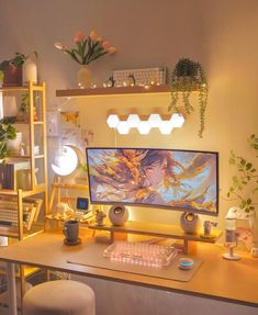 a desktop computer sitting on top of a wooden desk