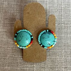 Very Cute Boho Western Feel Turquoise Texture With Multicolor Beads Bead Color May Vary Slight Zinc Alloy Material Measures Approximately 3/4” Round Turquoise Beaded Round Earrings, Festival Turquoise Beaded Earrings With Colorful Beads, Turquoise Beaded Earrings For Festivals, Turquoise Round Bead Earrings For Festival, Turquoise Round Beads Earrings For Festival, Blue Round Beaded Earrings With Colorful Beads, Turquoise Beaded Southwestern Earrings, Southwestern Blue Beaded Earrings With Round Beads, Adjustable Turquoise Earrings With Large Beads