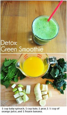 Detox with this green smoothie Detox Green Smoothie, Smoothie Kale, Smoothie Detox, Yummy Smoothie Recipes, Smoothie Shakes, Yummy Smoothies, Smoothie Drinks, Smoothie Recipe, Detox Smoothie