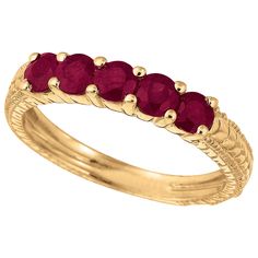 0.90 Carat Natural Ruby 5 Stone Ring Band 14K Yellow Gold 100% Natural Rubies 0.90CTW Red SI 14K Yellow Gold Prong style, 3.60 grams 3 mm in width Size 7 5 stones R6417Y75R ALL OUR ITEMS ARE AVAILABLE TO BE ORDERED IN 14K WHITE, ROSE OR YELLOW GOLD UPON REQUEST. All Chains of Pendants and Necklaces Can be Requested in 16'' or 18'' Length. . This item is proudly handcrafted in the USA. Perfect gift on any occasion. This Item has passed highest quality inspections and has lifetime warranty on it. We want you to Wear it, Enjoy it, and Show it off! In case you are not 100% satisfied with this exquisite, elegant and lovely item we have a no hassle 30 day money back return policy. Please message our support team for any questions. 5 Stone Ring, Multicolor Jewelry, Diamond Jewelry Store, Ruby Stone, Ruby Jewelry, Best Diamond, Natural Ruby, Ring Band, Stone Ring