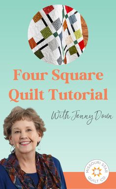 Try making this Quick & Easy Simple Four Square Quilt! Jenny demonstrates how to make a gorgeous 4 square quilt using 5 inch squares of precut fabric (charm pack). Four Square Quilt, Missouri Quilt, Charm Pack Quilts, Missouri Star Quilt Company, Quilting Videos, Easy Quilt, Quilt Tutorial