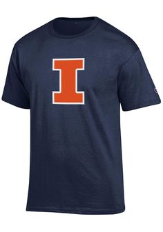 Show off your team pride in this Illinois Fighting Illini Navy Blue Primary Logo Short Sleeve T Shirt! This Illinois Short Sleeve Tee features a large screen print of Illinois logo on center chest. Make sure everyone knows you root for the Fighting Illini with this Navy Blue Illinois T Shirt. Go, Illini, Go! Screen printed graphic on chest, Tag-free heat transfer neck label, Double-needle stitched hemmed sleeves and bottom, Athletic Fit, Set-in neck rib, Shoulder-to-shoulder taping, C logo on le Navy Collegiate T-shirt With Letter Print, Team-colored University Logo T-shirt, University Logo T-shirt For Sports Season, Navy Cotton T-shirt For Sports Season, Blue Team Spirit T-shirt For Game Day, Blue College T-shirt With Team Name, Collegiate Navy Top For Game Day, Collegiate Cotton Shirt For Fan Gear, Short Sleeve T-shirt With University Logo For Sports Events