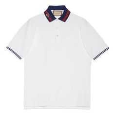 GUCCI Cotton piquet polo with Interlocking G 'White Blue' 658067-XJDI2-9692 Luxury Polo Shirt With Striped Collar, Gucci Cotton Polo Shirt, Gucci Cotton Short Sleeve Polo Shirt, Gucci Casual Collared Polo Shirt, Casual Gucci Polo Shirt, Casual Gucci Collared Polo Shirt, Classic Gucci Cotton Polo Shirt, Casual Gucci Cotton Polo Shirt, Gucci Classic Cotton Polo Shirt