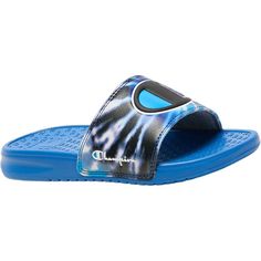 Upgrade Your Sandal Selection With The Ipo Rainbow Tie Dye Slides From Champion! A Huge Champion C Appears At The Top Of The Strap In The Requisite Red-And-Blue, But The Rest Of These Sandals Have A Wild, Tie-Dyed Aesthetic. A Comfortable Arch Support Means Your Feet Will Thank You, Making These Eye-Catching Sandals A Smart Choice For Any Shoe Rack. Blue Slip-on Slides For Sports, Sporty Blue Slides For Swimming, Blue Sporty Non-slip Slides, Blue Sporty Slides With Cushioned Footbed, Sporty Blue Slides With Cushioned Footbed, Blue Sporty Slides For Streetwear, Sporty Blue Slide Sandals, Blue Slip-on Slides For Streetwear, Casual Blue Slides For Swimming