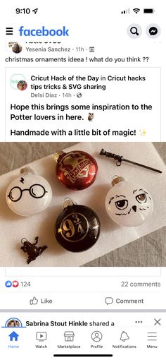 the facebook page for harry potter's christmas ornament collection