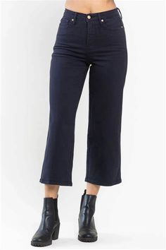 Get ready for fall and stylish layering with these tummy control high-rise wide leg crop jeans. Functional front and back pockets complete these flattering jeans with plenty of stretch. Pair with boots, sandals, heels or flats. Judy Blue Style# 88807 / JB88807 High Rise Zip Fly Control Top 4-Way Stretch Garment Dyed Wide Leg Crop 93% Cotton, 6% Polyester, 1% Spandex True to Judy Blue Sizing Note: the colored Denim from Judy Blue isn't quite as forgiving as the regular denim - if you waver betwee Fly Control, Get Ready For Fall, Kimono Sweater, Flattering Jeans, Ready For Fall, Blue Style, Crop Jeans, Top 4, Sweater Sale