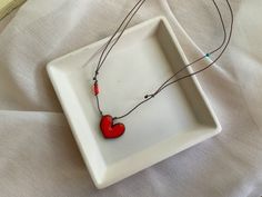 Tiny Valentines Necklace, Red Heart Ceramic Jewelry for Women, Boho Clay Pendant Accessories, Handmade Charm, Unique Design Gifts Handmade Adjustable Heart Necklace For Valentine's Day, Valentine's Day Jewelry With Adjustable Cord As Gift, Heart Shaped Necklace With Adjustable Cord As Gift, Valentine's Day Adjustable Cord Jewelry Gift, Adjustable Red Necklaces With Heart Charm, Handmade Red Heart Necklace For Valentine's Day, Handmade Adjustable Double Heart Necklace, Adjustable Red Heart Necklace Gift, Adjustable Red Heart Necklace For Gift