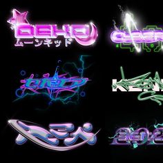 some type of neon text with different colors and font styles on it, including the letters in