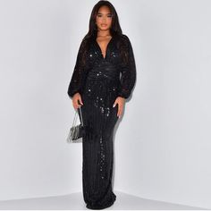 Vintage Sexy Women's Sequin Evening Dresses Long Sleeve V Neck Slim Waist Glitter Luxury Long Party Socialite Style, Sequin Evening Dresses, Sequin Maxi Dress, Sequin Maxi, Sequin Party Dress, Long Sleeve Sequin, Women's Evening Dresses, Midi Maxi Dress, Long Gown