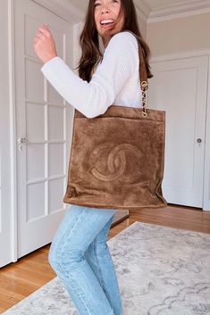 Vintage Chanel Suede Tote Chic Suede Tote Shoulder Bag, Suede Tote Shoulder Bag With Leather Trim, Chanel Suede Bag, Luxury Suede-lined Tote Bag, Vintage Chanel Shoulder Bag, Chanel Tote Bag, Suede Tote Bag, Suede Tote, Chanel Tote