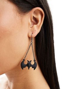 Accessories by ASOS DESIGN Spooky season win Drop style Bat design Smooth finish Hook closure Product is non-returnable for hygiene reasons Halloween Themed Jewelry, Bat Design, Leopard Print Baby, Winter Party Dress, Spring Floral Dress, Reclaimed Vintage, Themed Jewelry, Shea Moisture Products, Jumpsuit Shorts Rompers