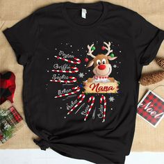 Nana Reindeer Candy Cute Christmas T-ShirtIf you looking for a personalized t-shirt to show your love to your family, it's will be best choice. Our Classic T-Shirt serves as the perfect short-sleeved shirt for your unique, funny, or personalized designs. Features such as a lay flat collar and a classic?ÿunisex cut will make this your new favorite t-shirt. Brand: Gildan Heavy weight fabric Classic unisex?ÿmakes this an easy fit Size up if you want something roomier Our shirts include:- Sport Grey Christmas Photo Booth Backdrop, Reindeer Candy, Christmas T Shirt Design, Custom Tee Shirts, Flat Collar, Personalized Clothes, Christmas T Shirt, Cute Christmas, Shirt Brand