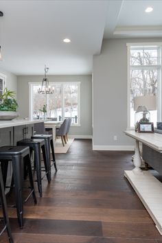 a kitchen with an island and bar stools