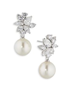 Nadri Chiara Stone Cluster & Imitation Pearl Drop Earrings Luxury Pear-shaped Exquisite Pearl Earrings, Luxury White Jhumkas With Pearl Drop, Nadri Jewelry, Back Photo, Silver Drop Earrings, Pearl Drop Earrings, Pearl Drop, Free Jewelry, Rhodium Plated