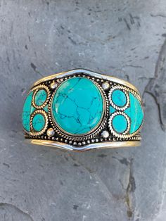 Spiritual Turquoise Cuff Bracelet With Natural Stones, Bohemian Turquoise Gemstone Cuff Bracelet, Bohemian Turquoise Hand-strung Bracelets, Southwestern Turquoise Hand-strung Bracelets, Navajo Bracelet, Boho Cuff, Natural Turquoise Stone, Bohemian Turquoise Nickel-free Cuff Bracelet, Turquoise Bracelet Cuff