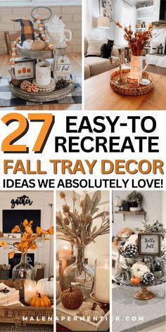 fall tray decor ideas - fall tiered tray styling Fall Tray Decorating Ideas, Fall Centerpiece Ideas, Fall Tray Decor, Minimalist Fall Decor, Tray Decor Ideas, Fall Tray, Fall Tiered Tray Decor, Fall Coffee Table, Countertop Decor