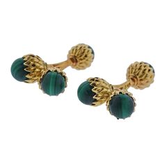 Tiffany & Co Schlumberger Malachite Gold Acorn Cufflinks - Oak Gem Formal Malachite Jewelry With Polished Finish, Jean Schlumberger, Gold Cufflinks, Malachite Stone, Tiffany & Co., Cufflinks, 18k Gold, Yellow Gold, Gemstones