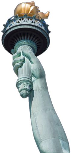 the statue of liberty has a golden lion on it's head and is holding a torch in its hand