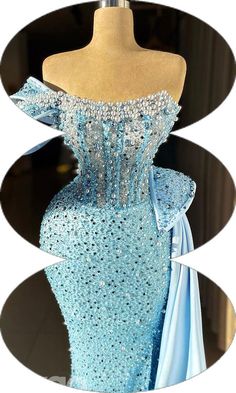 Blue Gown With Rhinestones For Party, Light Blue Mermaid Hem Evening Dress For Party, Glamorous Tulle Mermaid Dress For Parties, Glamorous Blue Mermaid Dress For Banquet, Glamorous Light Blue Evening Dress For Party, Blue Strapless Evening Dress For Party Season, Blue Mermaid Dress For Party Season, Blue Tulle Mermaid Dress For Party, Blue Strapless Mermaid Dress For Gala