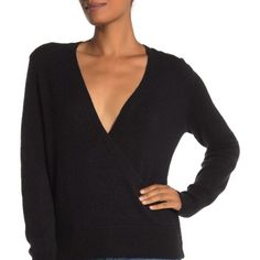 Madewell Women Black Faux Wrap Pullover Sweater - Our Items Are All Stored In A Smoke-Free Home. - We Offer 30-Day Returns On Unused/Unworn Items. - Items Typically Ship The Same/Next Business Day. -100% Authenticity Guarantee Browse My Store For New Listings! Chic Faux Wrap Winter Tops, Chic Winter Faux Wrap Tops, Cozy Black V-neck Top, Floral Print Sweater, Madewell Cardigan, Charcoal Sweater, Olive Sweater, Cardigan Sweater Vest, Drape Cardigan