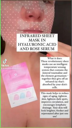 These revolutionary sheet masks use an intelligent temperature-sensing system that contains the mineral tourmaline and the element germanium – together they give off an infrared ray that’s absorbed by your skin’s cells. This mask helps to reduce signs of aging, tightens skin, lightens dark spots, improves circulation, and encourages lymphatic drainage. Your skin will look brighter, fresher and rejuvenated after just one use! 💕 #infrared #sheetmask #koreanskincare #infraredfacemask #facemask Serum Vichy, Skin Care Products To Buy, Home Beauty Room, Best Hyaluronic Acid Serum, Rose Serum, The Ordinary Hyaluronic, Ordinary Hyaluronic Acid, Ordinary Hyaluronic, Facial Massage Techniques