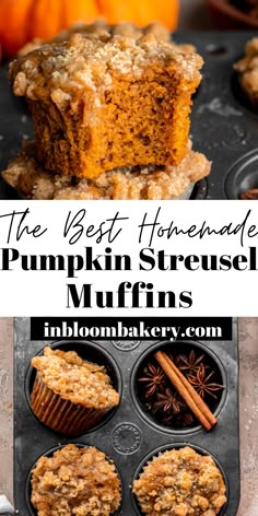 the best homemade pumpkin streusel muffins in a muffin pan