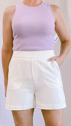 DESCRIPTION:A layering essential, this classic silhouette gives this Lavender tank a season-less quality and a sporty feel with its fitted, ribbed design. Pair with shorts, white jeans and breezy skirts in the summer or cardigans in cooler months. Color: Lavender Content: 42% Viscose, 30% Nylon, 28% Polyester Crew Neckline Ribbed Knit Sleeveless Low waist Length Model is wearing a size small Imported Please Note: Exact colors and patterns may vary slightly from the image(s) shown, due to differe Sleeveless Ribbed Top, Essential Wardrobe Pieces, Essential Wardrobe, Ribbed Top, Wardrobe Essentials, White Jeans, White Shorts, The House, Ribbed Knit