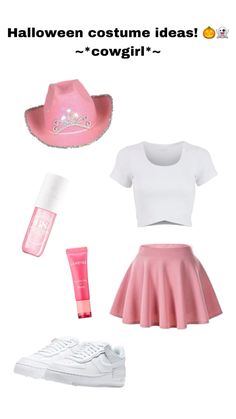 A cute cowgirl costume for halloween! 💗 Preppy Cowboy Costume, Cute Pink Cowgirl Costume, Preppy Halloween Costume For 1 Person, Pink Cowgirl Halloween Costumes, Cowgirls Halloween Costumes, Preppy Cowgirl Outfits, Preppy Cowgirl Halloween Costume, Cute Cowgirl Halloween Costumes, Cute Cowgirl Costume