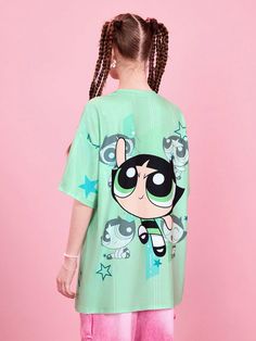 Women's Summer Loose Cute Cartoon Figure Pattern Drop Shoulder Short Sleeve T-Shirt, School Multicolor Casual  Short Sleeve Knitted Fabric Animal,Cartoon,Figure,Letter  Medium Stretch  Women Clothing, size features are:Bust: ,Length: ,Sleeve Length: The Powerpuff Girls, The Powerpuff, Animal Cartoon, Fabric Animals, Women T Shirts, Powerpuff Girls, Maternity Bag, Drop Shoulder, Summer Women