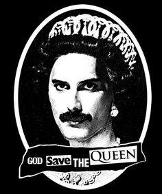 an advertisement for the queen of england, who is wearing a tiara and mustache