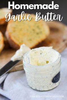 The best homemade garlic butter is simple to make! It has just 4 ingredients and is perfect for everything from potatoes, meat, and veggies to my favorite — garlic bread. Garlic Butter For Bread, Garlic Butter Spread, Flavored Butter Recipes, Meat And Veggies, Butter Recipes Homemade, Make Garlic Butter, Honey Butter Recipe, Homemade Garlic Butter, Infused Butter