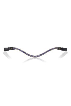 a pair of glasses with blue and purple crystals on the side, sitting in front of a white background