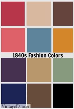 an image of fashion colors for the 1940s's and early'50's