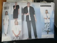 a woman's and men's clothing sewing pattern on top of a pillow