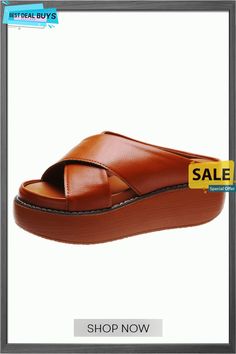 Women's All Match Platform Platform Large Size Sandals Summer Platform Slide Footbed Sandals, Casual Brown Platform Slippers For Spring, Brown Round Toe Wedge Sandals For Beach Season, Brown Open Toe Sandals For Outings, Brown Flat Heel Mules For Summer, Chic Brown Sandals For Outings, Brown Cushioned Slides For Summer, Chic Brown Platform Slippers For Spring, Spring Brown Closed Toe Platform Slippers