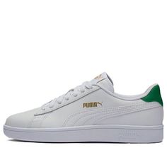 PUMA Smash v2 'White Amazon Green' 365215-36 (SNKR/Skate/Unisex/Low Top/Wear-resistant) White Sports Sneakers With Gum Sole, White Gum Sole Sneakers For Sports, White Round Toe Skate Shoes For Sports, White Breathable Synthetic Skate Shoes, Classic Green Skate Shoes For Sports, White Skate Shoes For Light Sports, White Synthetic Skate Shoes For Sports, White Puma Sneakers For Streetwear, Classic White Adidas Skate Shoes