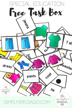 a pile of clothes with the text special education free task box