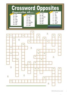 the crossword opposites worksheet is shown in this printable puzzle game