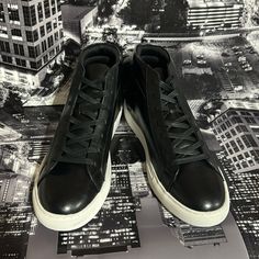 Black Faux Leather High Top Sneakers #Trainers With White Rubber Bottom Soles. Brand New Alfani Mens Jensen Faux Leather High-Top Sneakers Comes In Original Box And Runs True To Size. Black Leather High-top Sneakers With Textured Sole, Casual Plain Toe High-top Sneakers For Streetwear, Modern Black Leather High-top Sneakers, Casual High-top Sneakers For Streetwear, Synthetic High-top Lace-up Sneakers For Walking, Synthetic Lace-up High-top Sneakers For Walking, Urban Leather High-top Sneakers, Black Leather High-top Sneakers With Cushioned Footbed, Low-top Faux Leather Sneakers With Rubber Sole