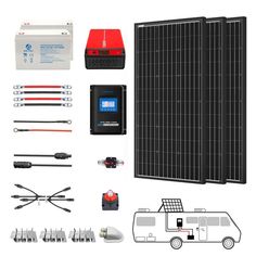 an assortment of electrical equipment including a solar panel