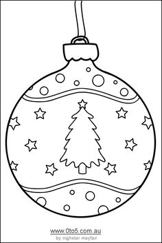 a christmas ornament with stars and a tree on it, coloring page for kids