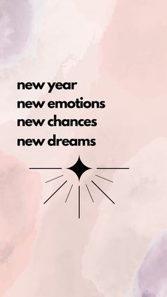 a pink and purple watercolor background with the words new year, new emotions, new changes, new dreams