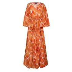 ZIRAFA GIRAFFA ORANGE ITALIAN SILK MAXI KAFTAN Maxi Kaftan, Como Italy, Novelty Fabric, Indian Block Print, Silk Maxi, Famous Fashion, Create Outfits, Kaftan Dress, Giraffes