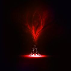 a red light shines in the dark, creating a tree like structure with branches