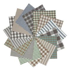 a bunch of different plaid fabric samples in various colors and patterns on a white background